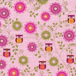 Canvas – Light Weight Cotton – Owls Pink