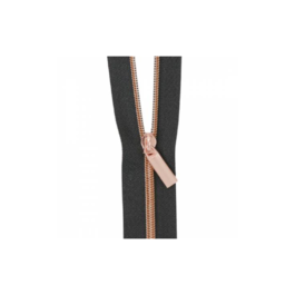 Zipper by the Yard: Black #3 Nylon Rose Gold Coil Zippers